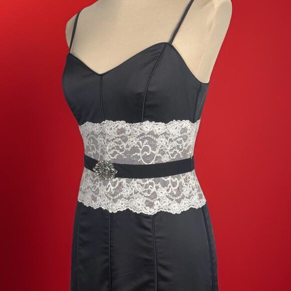 Y2k BCBG Max Azaria Black Cocktail Dress | Lace | Rhinestone Belt | Dark Romance - Picture 15 of 16